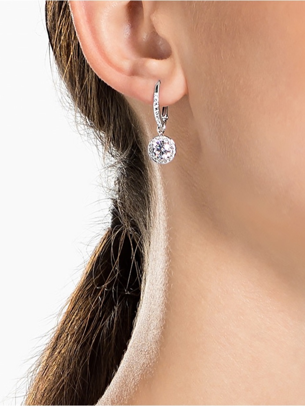 Authentic Swarovski Crystal Drop Hoop Earrings Rhodium Plated - Picture 7 of 8